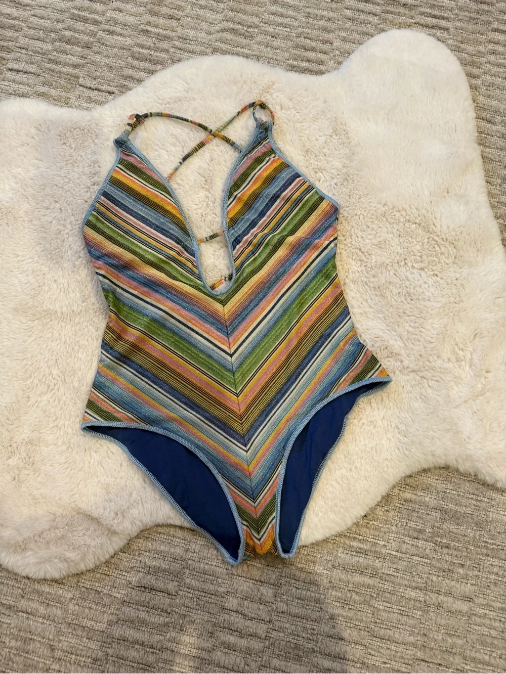 BECCA Blue Multicolor shimmer Strappy One-Piece Swim - Picture 4 of 9